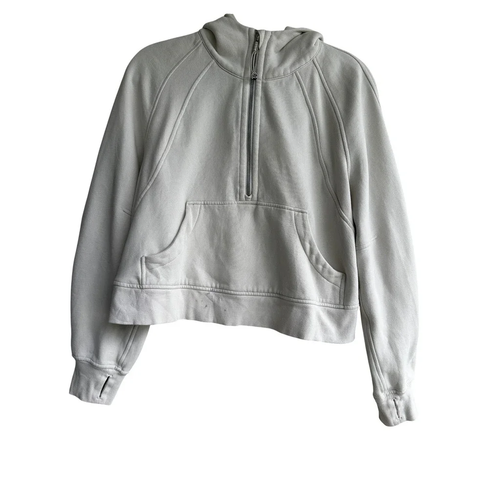 Lululemon Scuba Oversized Half-Zip Hoodie Cream Cropped Sweatshirt Women XS/S